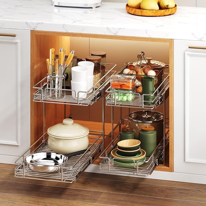 2 Tier Individual Pull Out Cabinet Organizer 9" W x 21½" D, Heavy Duty Cabinet - Image 6