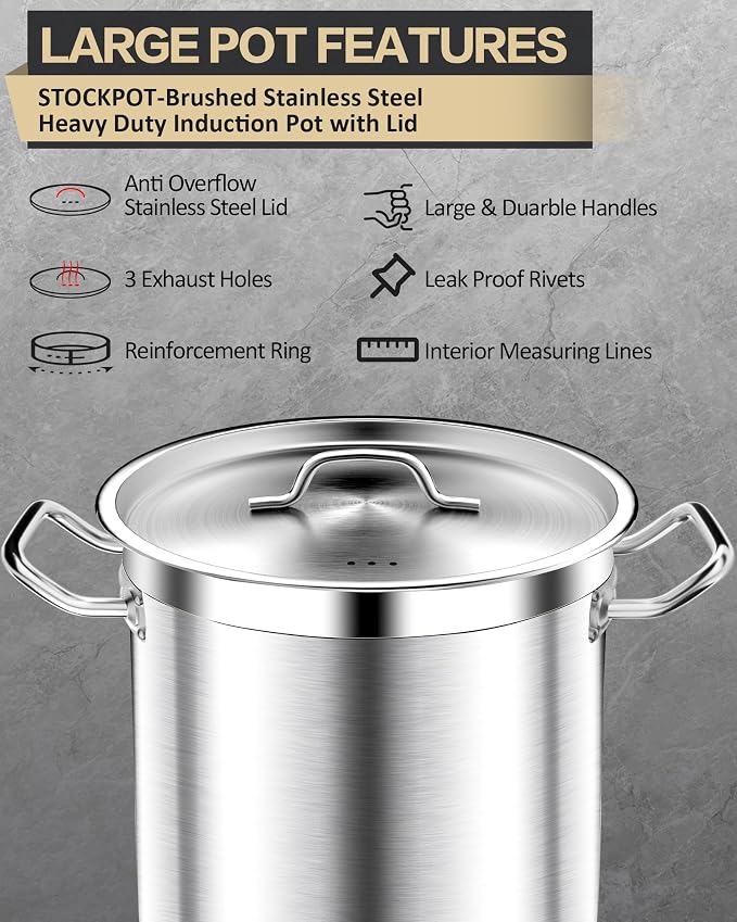 STOCKPOT Extra-Large Stainless Steel Stock Pot – Commercial Heavy Duty Soup Pot - Image 5