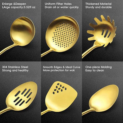 Izurok 18/10 Stainless Steel Kitchen Utensils Set, 6 Piece Cooking Utensils - Image 3