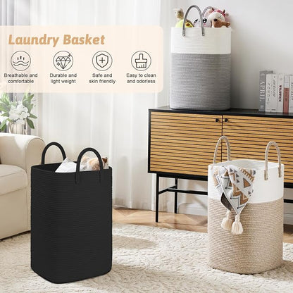 Laundry Basket, Woven Cotton Rope Laundry Hamper, 80L Versatile Storage - Image 4