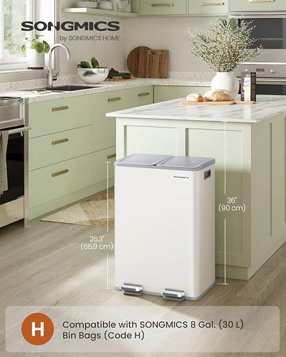 SONGMICS Trash Can, 2 x 8 Gallon Dual-Compartment Garbage Can - Image 2