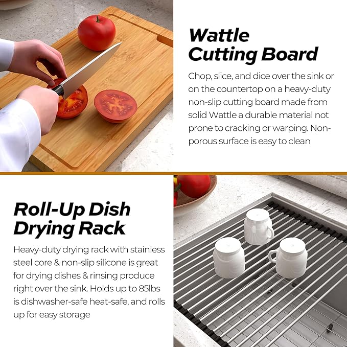 32 Inch Workstation Kitchen Sink, TECASA Undermount Deep Single Bowl, Stainless Steel with Integrated Ledge and Accessories, World-Class Manufacturing Standard (32" x 18" x 10")