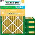 Filterbuy 16x20x4 Air Filter MERV 11 (MPR 1200) Allergen Defense Replacement (4-Pack), Electrostatic Pleated HVAC AC Furnace Filters, Made in USA (Actual Size: 15.50 x 19.50 x 3.63)