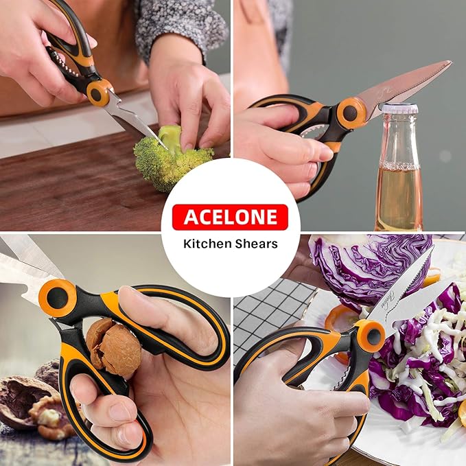 Acelone Kitchen Shears, Premium Heavy Duty Shears Ultra Sharp Stainless Steel - Image 4