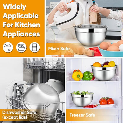 TeamFar Mixing Bowl Set of 5, 4.5/3/1.5/1/0.7 QT, Stainless Steel Metal Nesting - Image 7