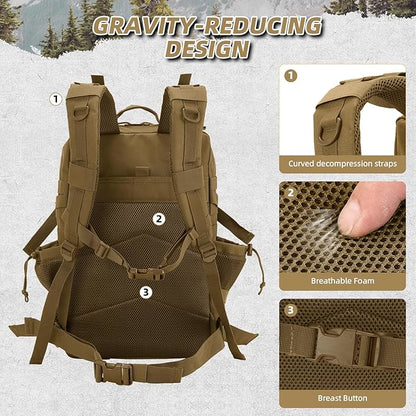 Small Military Tactical Backpack, 30L Tactical Assault Bag for Men, Army Assault Rucksack GYM Hiking Backpack Bug Out Bag Khaki