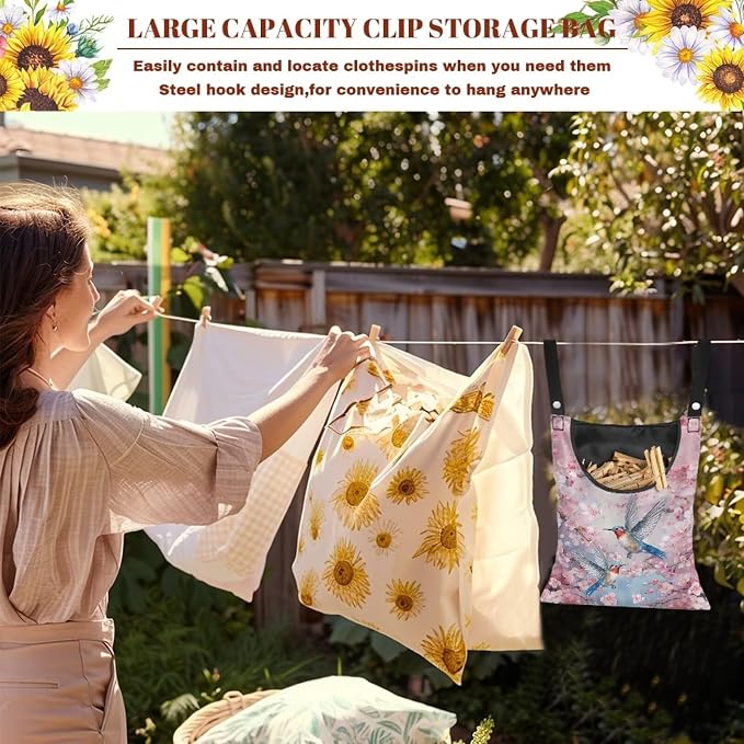 2 Pcs Pin Bag, Hummingbird Print Clothes Pin Hanging Bag Clothespin Storage - Image 6