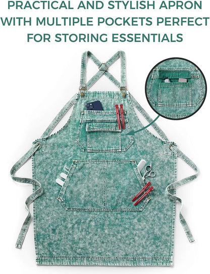 Denim Apron with Pockets for Hair Stylist Gardening Craftsmen Barista Women - Image 8