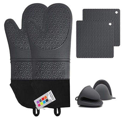 Silicone Oven Mitts and Pot Holders Sets, MTZRFLL Extra Long Heat Resistant by MTZRFLL
