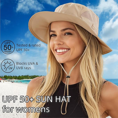 Connectyle Women's UPF 50+ Sun Hat UV Protection Wide Brim Bucket Hat Summer Beach Hats Fishing Hiking Outdoor Safari Hats