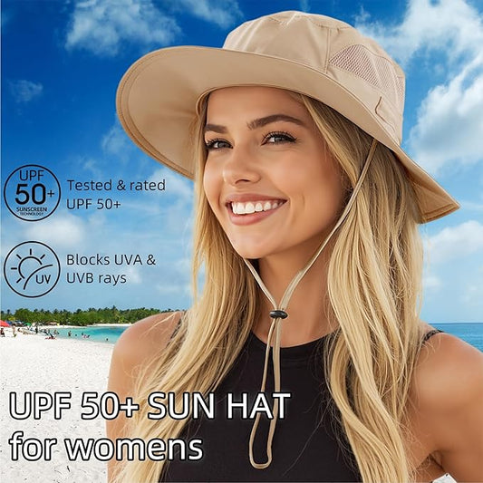 Connectyle Women's UPF 50+ Sun Hat UV Protection Wide Brim Bucket Hat Summer Beach Hats Fishing Hiking Outdoor Safari Hats