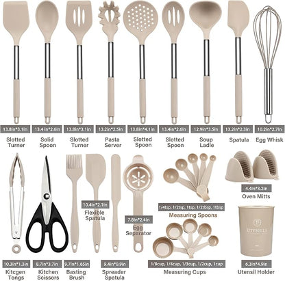 QMVESS Silicone Cooking Utensils Set, 446°F Heat Resistant Spatula, Spoons Set - Image 3