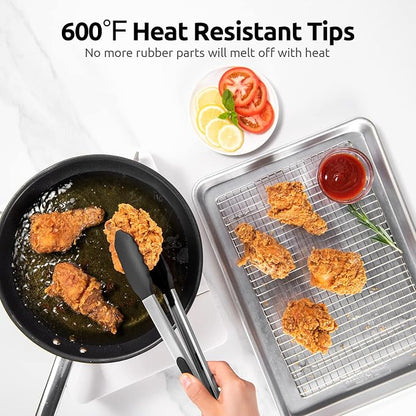 600ºF Heat Resistant Kitchen Tongs: U-Taste 9+12 inch Silicone Cooking Tong Set - Image 3