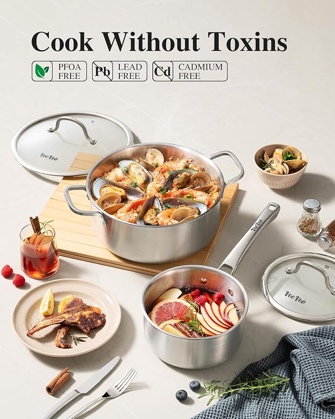 VocVoi Stainless Steel Pan Set, Frying Pan Set, 8/10/12 Inch Stainless Steel - Image 7