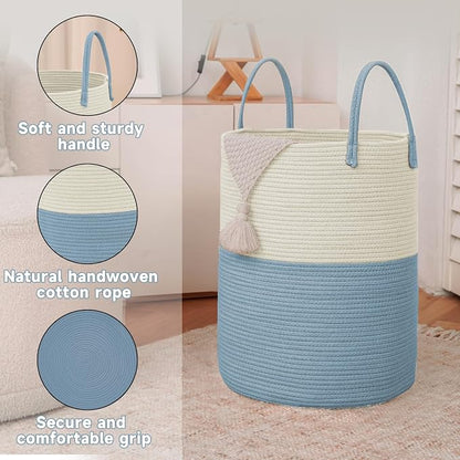 Large Woven Laundry Basket Hamper, 60L Cotton Rope Storage Bin - Image 6