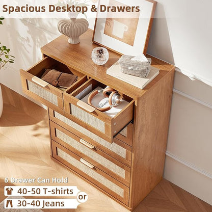 LEYAOYAO Rattan Dresser for Bedroom, Modern 6 Drawers Boho Dressers - Image 5