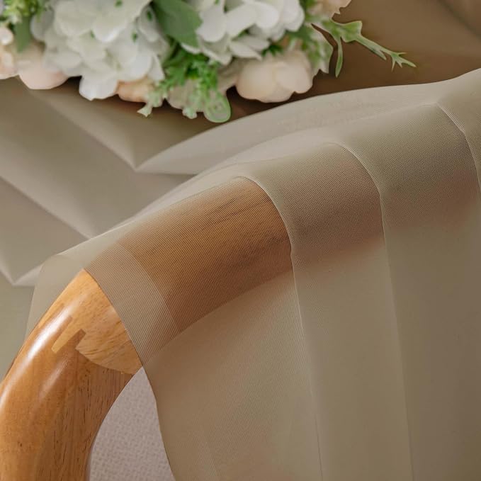 Chyhomenyc Taupe Sheer Curtains 36 inch Length 2 Panels, Light Filtering Voile - Image 6