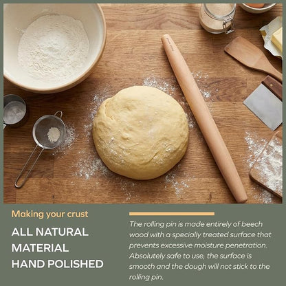 Muso Wood French Rolling Pin and Silicone Baking Mat Set, 15.75 Inch Beech Wood - Image 4