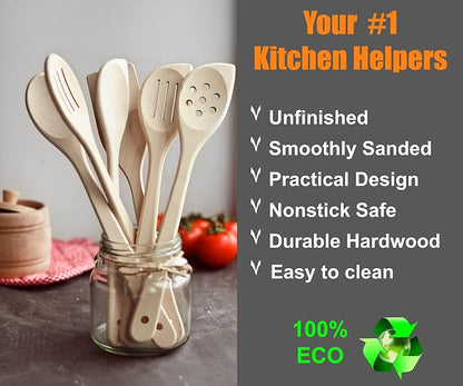 ECOSALL Healthy Wooden Spoons For Cooking Set of 6. Safe and Reliable Cooking - Image 4