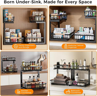 Under Sink Organizer, 2 Pack 2 Tier Under Sink Organizers and Storage, Slide - Image 2