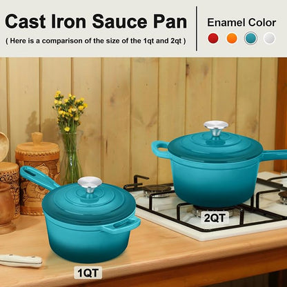 1 Qt & 2 Qt Sauce Pan Sets, Leonyo Enameled Cast Iron Sauce Pan - Image 6