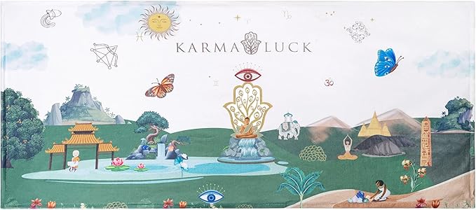 KARMA AND LUCK Dreamy Escape Beach Towel for Women & Men, Evil Eye, Hamsa Hand, Lotus, Butterfly, and Elephant Premium Designs, Cotton Beach Towels for Swimming, 61” x 28”