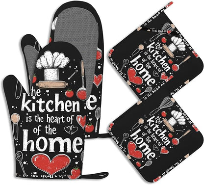 Funny Oven Mitts and Pot Holders Sets of 4 The Kitchen is The Heart of The Home by BIGXIUKA