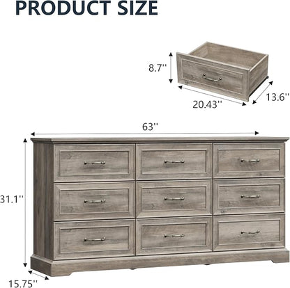 9 Drawer Dresser for Bedroom, Rustic Farmhouse Dresser - Image 2