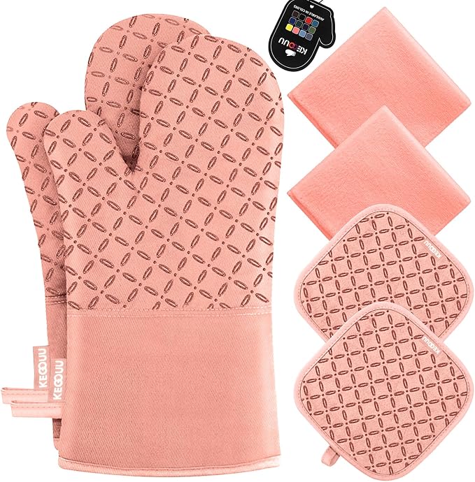 KEGOUU Oven Mitts and Pot Holders 6pcs Set, Kitchen Oven Glove High Heat by KEGOUUOvenMitt