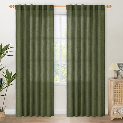 YoungsTex Olive Green Linen Curtains 80 Inch Length by YoungsTex