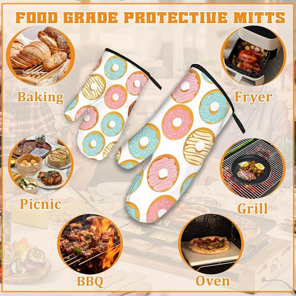 Pink Doughnut Oven Mitts and Pot Holders Set, Kitchen Oven Gloves and Pot Holder - Image 5