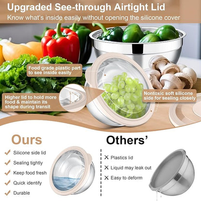 E-far Mixing Bowls with Lids and Graters, Stainless Steel Salad Mixing Bowl - Image 2