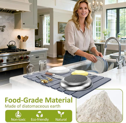 Large Stone Dish Drying Mat for Kitchen Counter, Collapsible Quick Dry Stone - Image 5