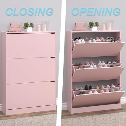 Shoe Cabinet with 3 Flip Drawers, Hidden Wood Shoe Cabinet, Freestanding Shoe - Image 5