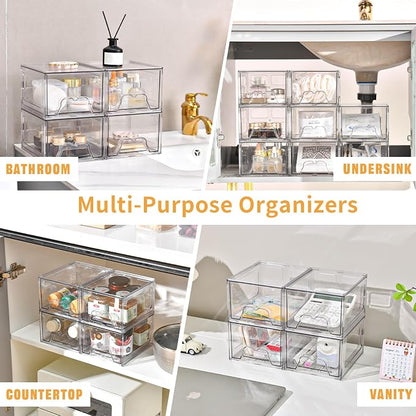 Stebopum 6 Pack Stackable Makeup Organizer, 4.4'' Tall Acrylic Bathroom Makeup - Image 7