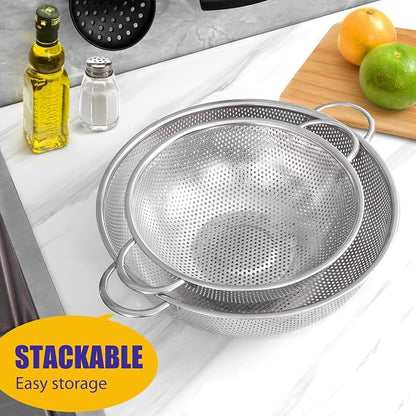 E-far 3QT & 5QT Colander Set of 2, Stainless Steel Micro-Perforated Colander - Image 6