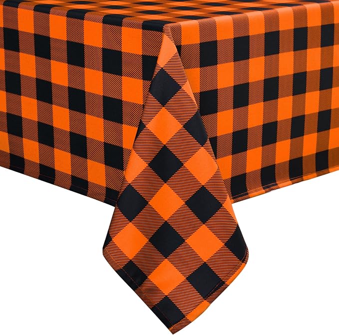 Orange Gingham Tablecloth Fabric - Image 7