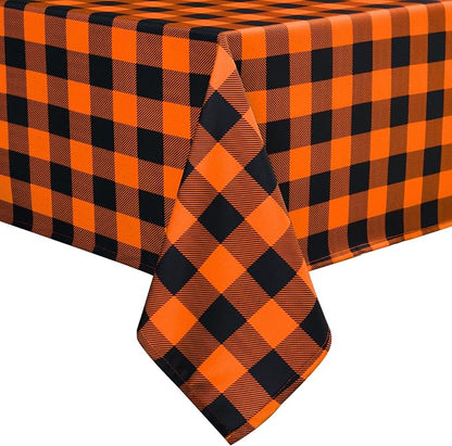 Orange Gingham Tablecloth Fabric - Image 7