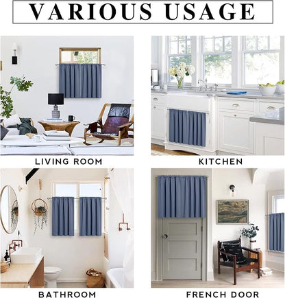 RYB HOME Small Curtains for Bathroom Windows, W 34 x L 36 inches, Stone Blue - Image 8