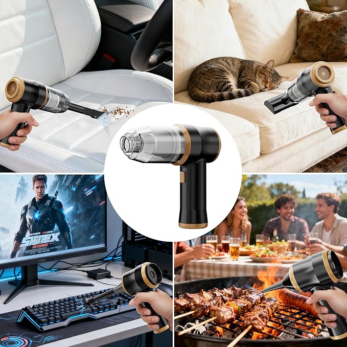 Mini Car Vacuum 15000Pa Portable Cordless Handheld Vacuum Cleaner and Air Duster with 2 Filter for Car, Sofa, Office, Pet, Home