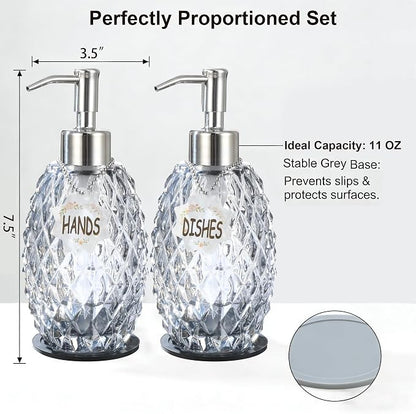 MALACHI Soap Dispenser Set, Crystal-Textured Diamond Glass - Image 7