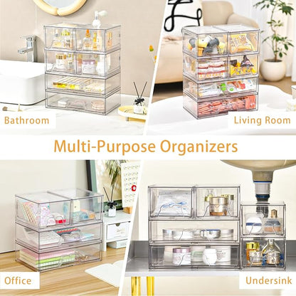 Stebopum 4 Pack Stackable Storage Drawers Clear Acrylic Organizer Bathroom - Image 6