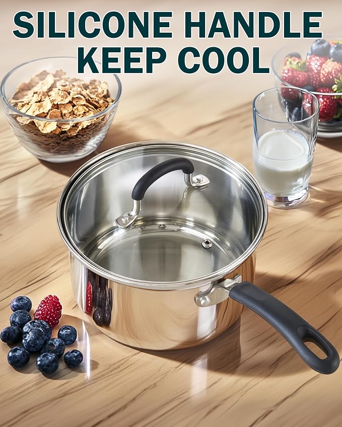 Cook N Home 3 Quart Stainless Steel Saucepan Set - Image 4