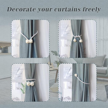 Hion Magnetic Curtain Tiebacks White 2pcs, Curtain Tiebacks Buckles Holdbacks - Image 4