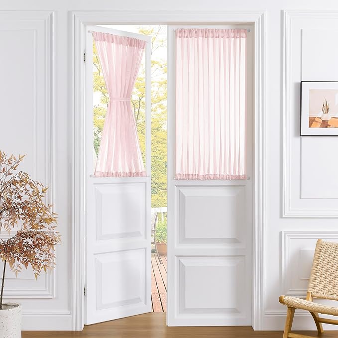 Tollpiz Short Sheer Door Curtains Closet Linen Textured Curtains Sheer Doorway by Tollpiz