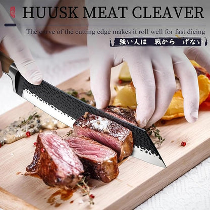 Huusk Butcher Knife 8.5 Inch Meat Cleaver Knife Japanese Vegetable Cleaver High - Image 2