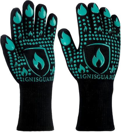 BBQ & Grill Gloves, Oven Gloves, 1472°F Silicone Oven Mitts Heat Resistant by IGNISGUARD