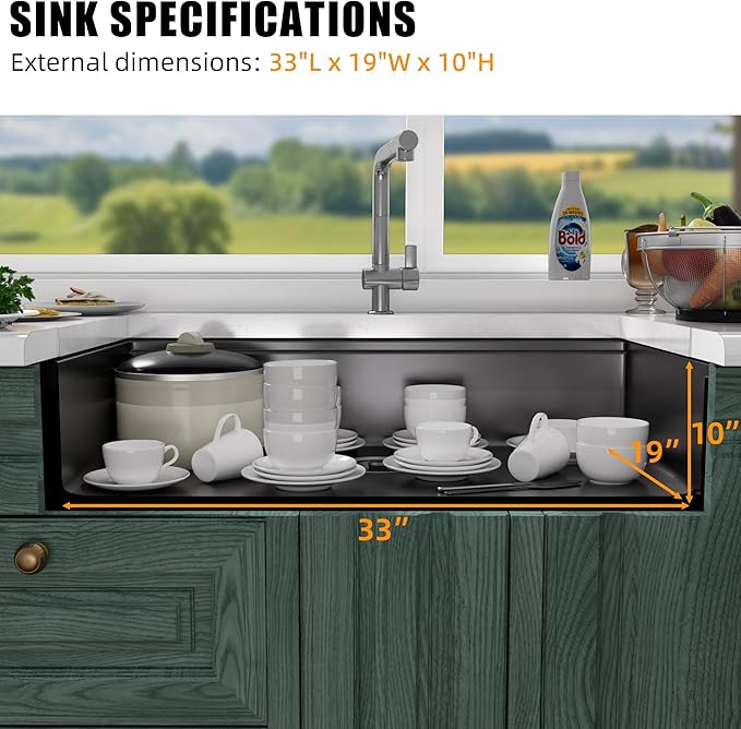 33 Inch Undermount Kitchen Sink Stainless Steel, 33x19 Undermount Workstation Sink Single Bowl Commercial 16 Gauge Stainless Steel Kitchen Black