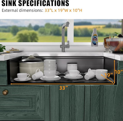 33 Inch Undermount Kitchen Sink Stainless Steel, 33x19 Undermount Workstation Sink Single Bowl Commercial 16 Gauge Stainless Steel Kitchen Black