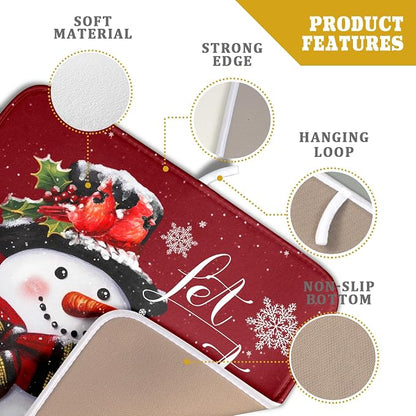 Christmas Dish Drying Mat for Kitchen Counter Snowman Let It Snow Microfiber - Image 4